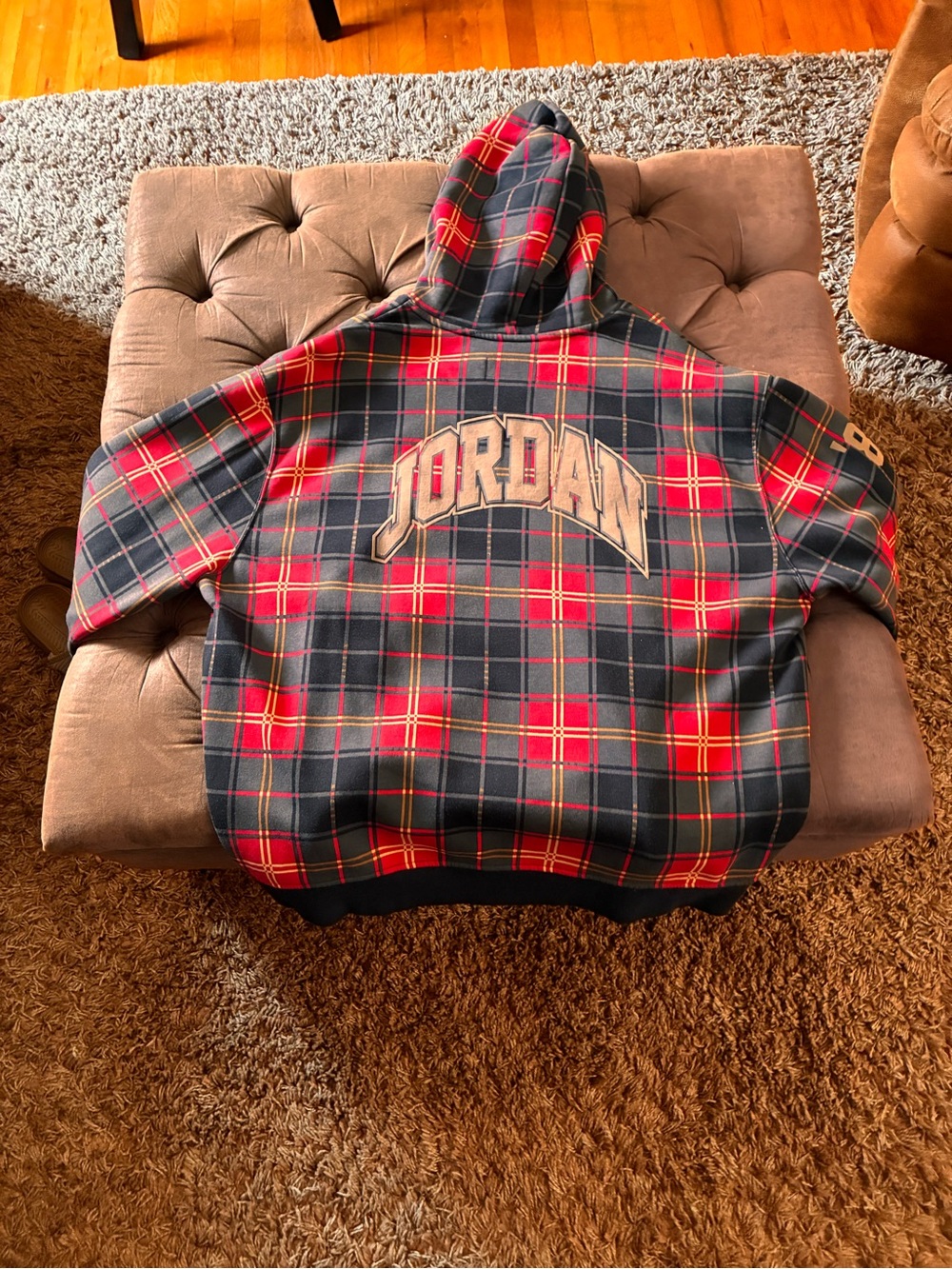 Jordan Red and Black Plaid Pullover Hoodie